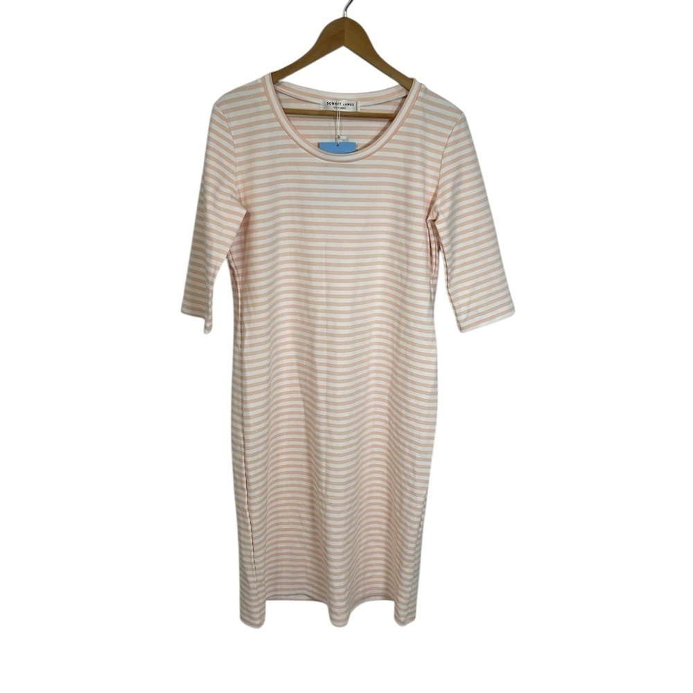Sonnet James June Peach Pink White Striped Stretch Play dress Size Large